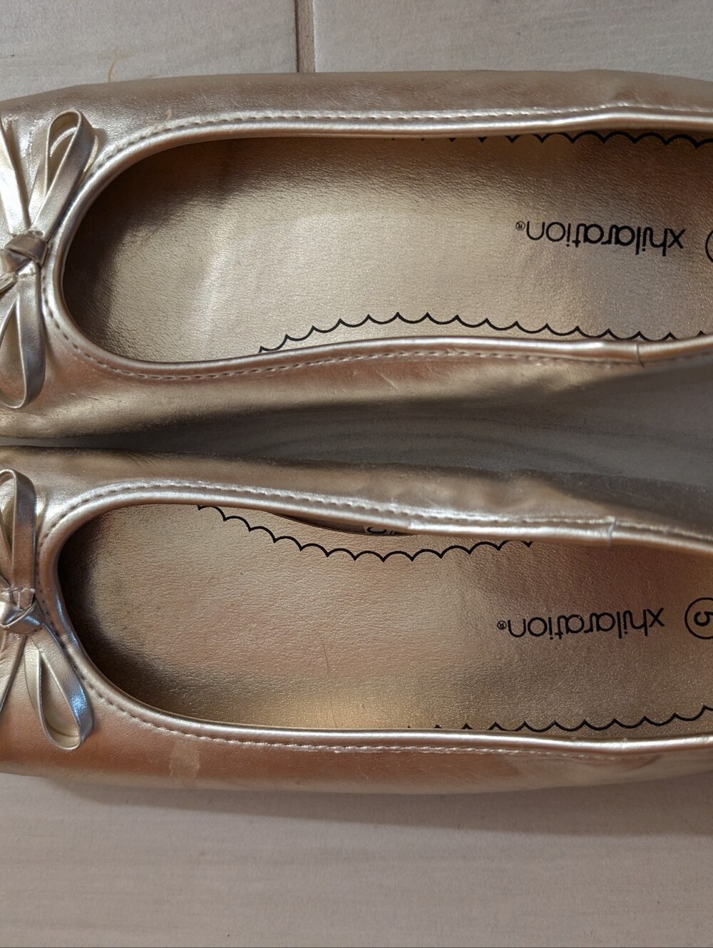 Xhilaration Metallic Gold Ballet Flats with Bow Accent